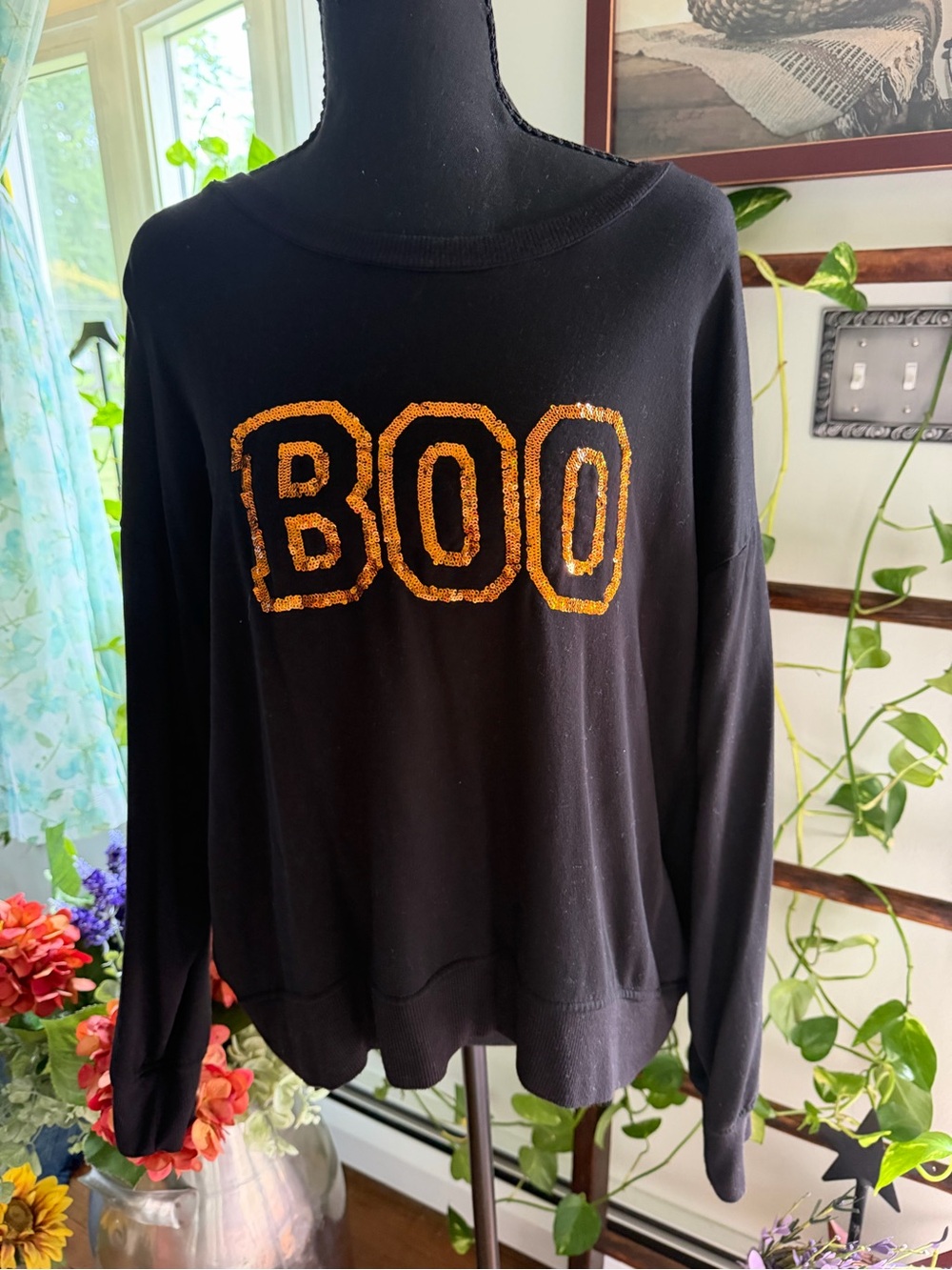 Black 'BOO' Sequin Halloween Sweater NWOT